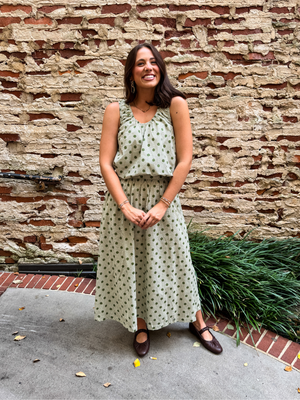 Gingham Polka Dot Gathered Midi Skirt