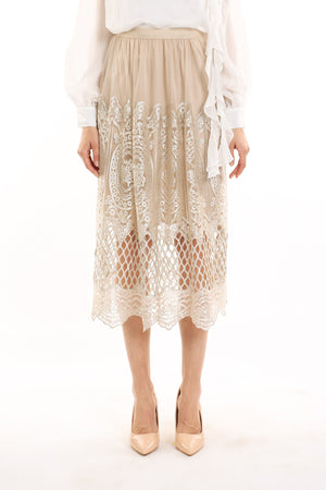 Lace Embroidered Cutout Midi  Skirt