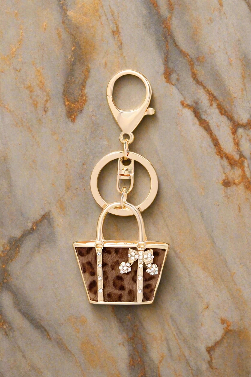 leopard mini tote bag bag charm rhinestone gold