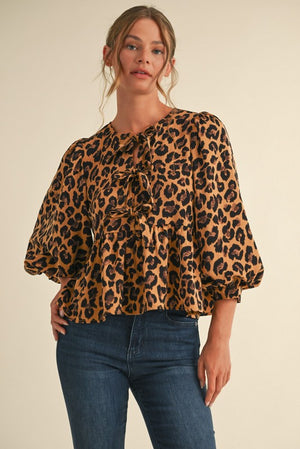 Leopard Print Peplum Tie Top