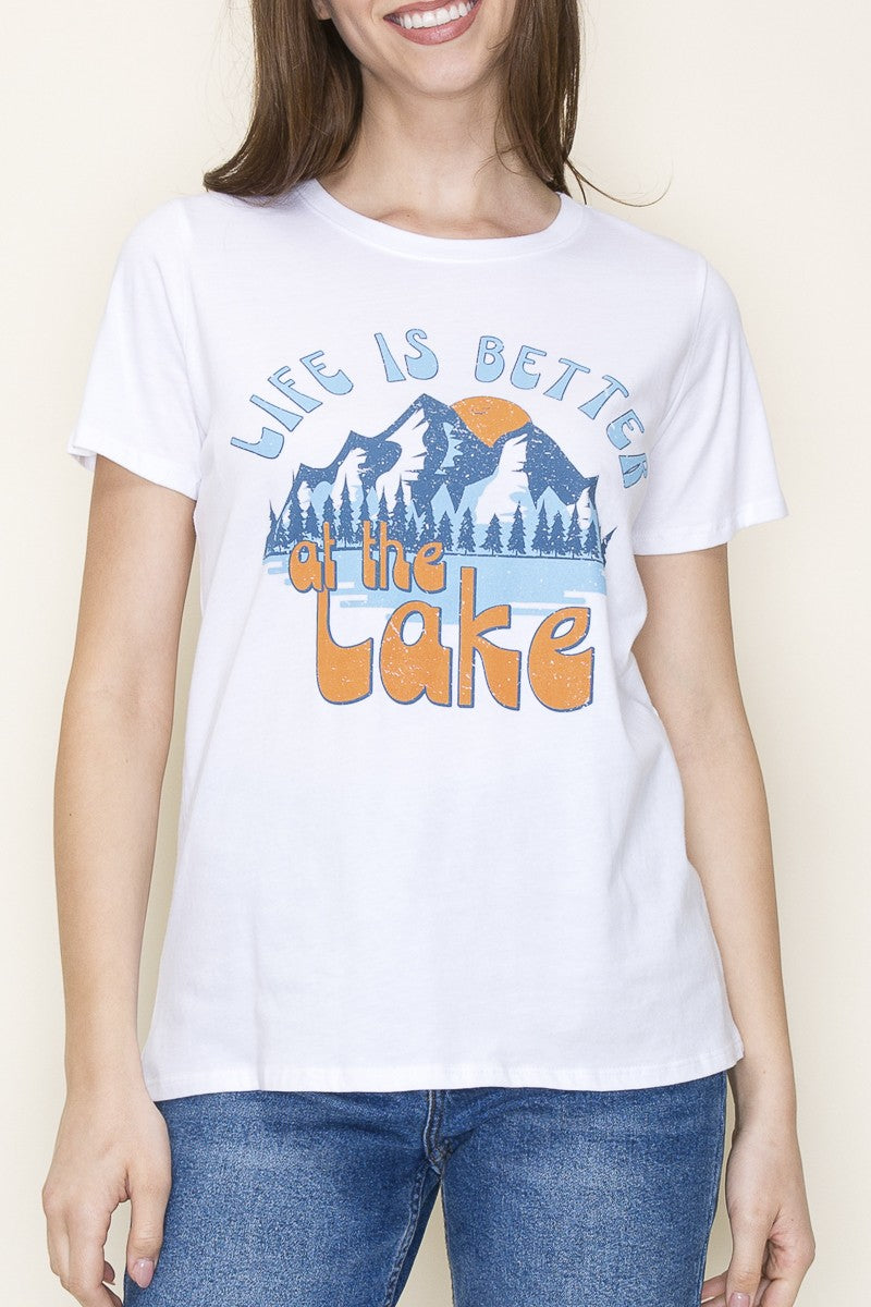 life is better on the lake graphic tee in white-front detail view