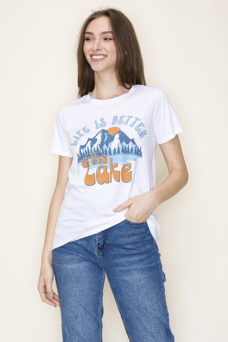 life is better on the lake graphic tee in white-front view 2