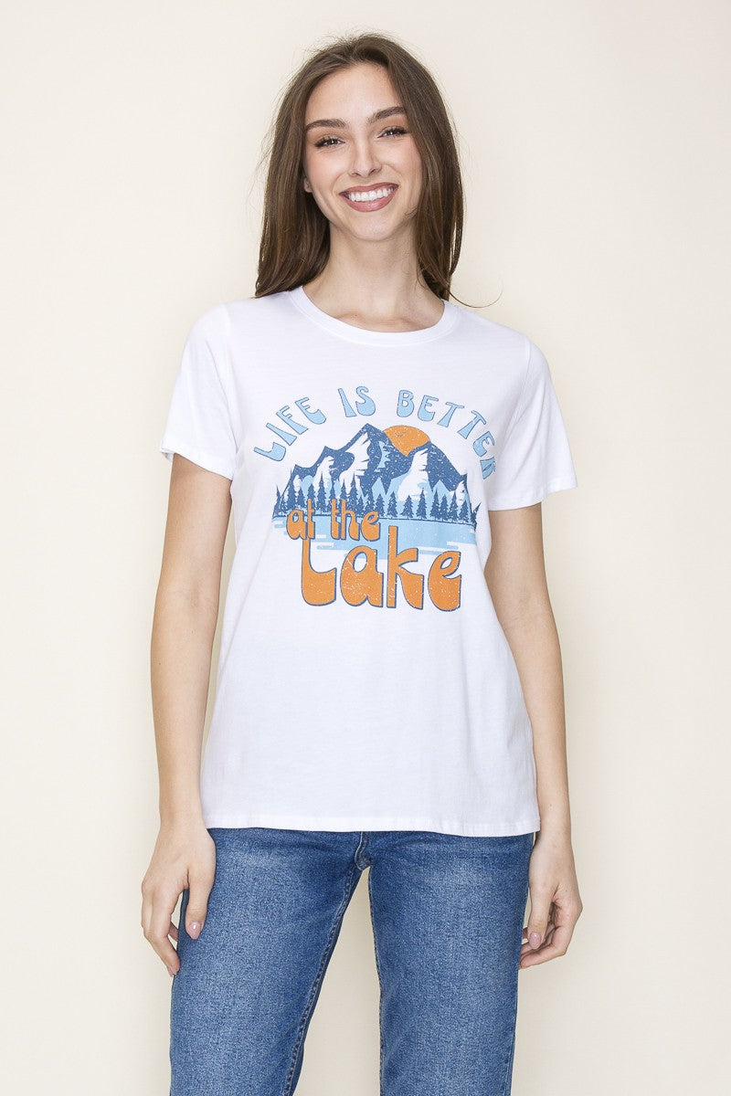 life is better on the lake graphic tee in white-front view