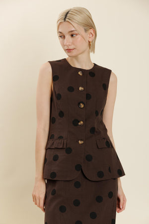 Ruffle Pocket Linen Vest