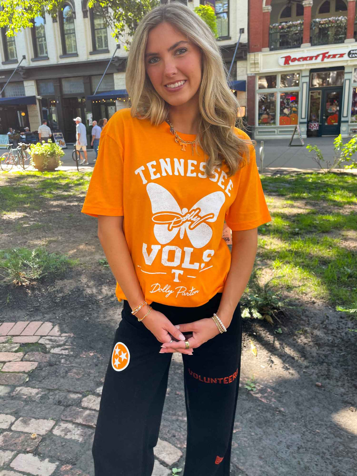 LivyLu Dolly Parton Tennessee Vols Butterfly Script Orange Tee