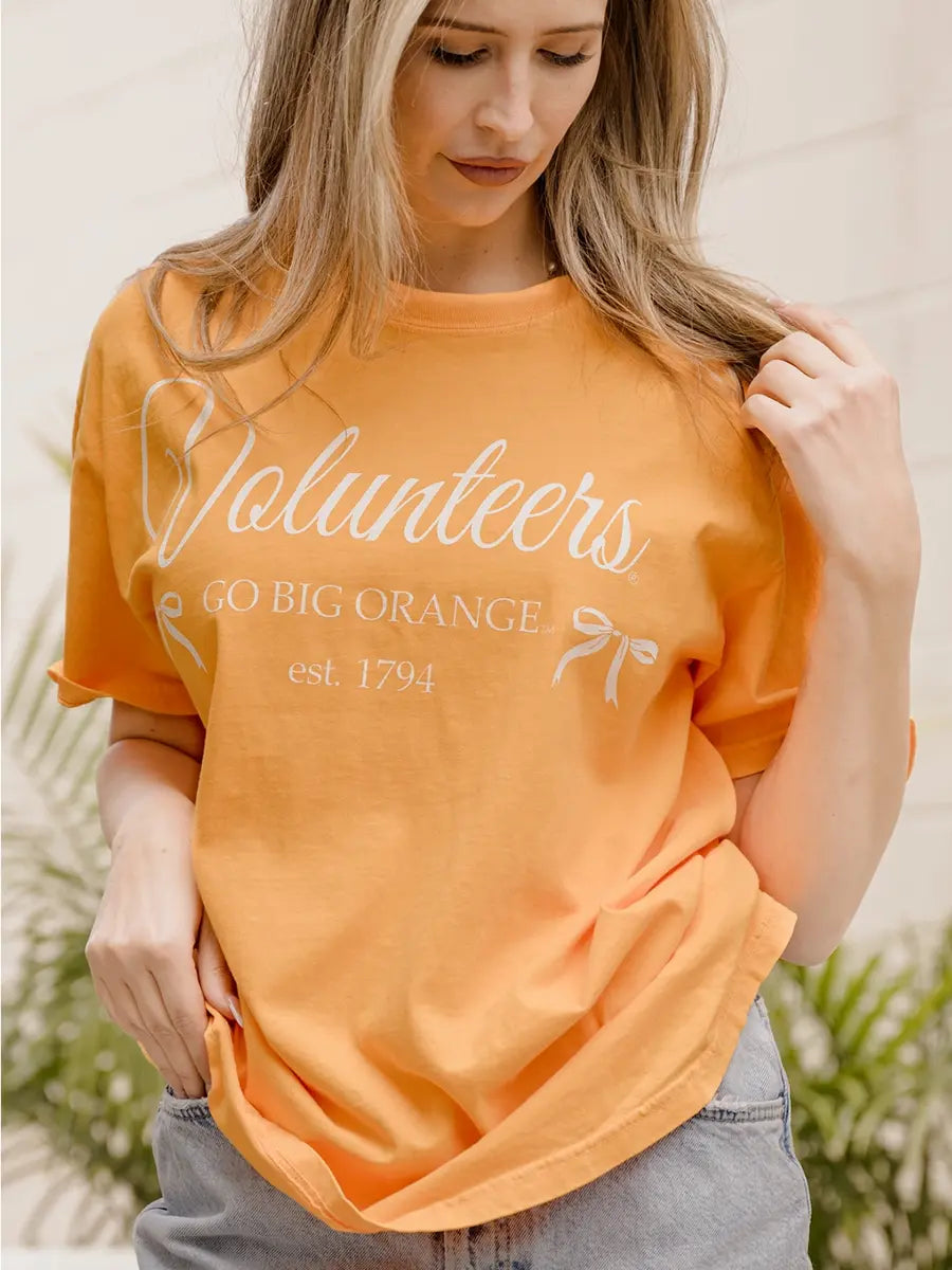 LivyLu Orange Tennessee Vols Established 1794 Bows Gameday Graphic T-Shirt