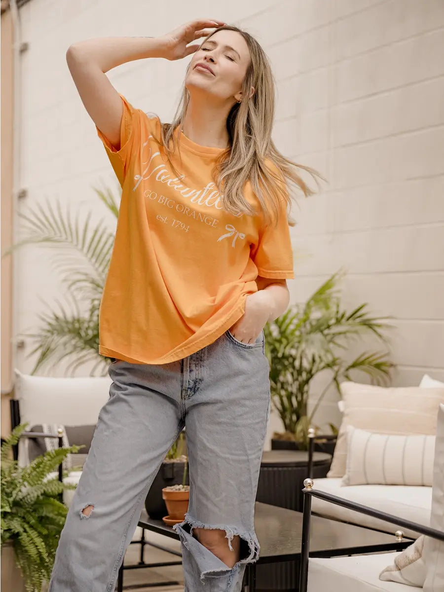 LivyLu Orange Tennessee Vols Established 1794 Bows Gameday Graphic T-Shirt