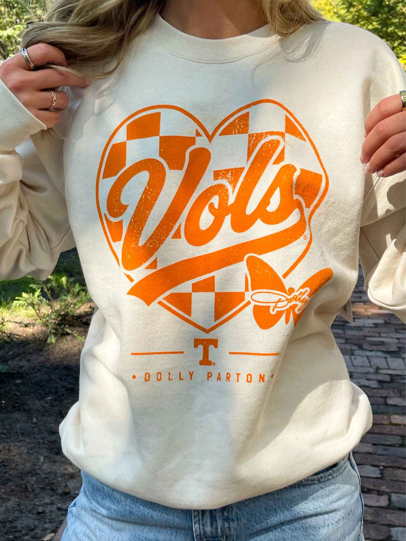 LivyLu Dolly Parton Tennessee Vols Checkered Heart Sweatshirt