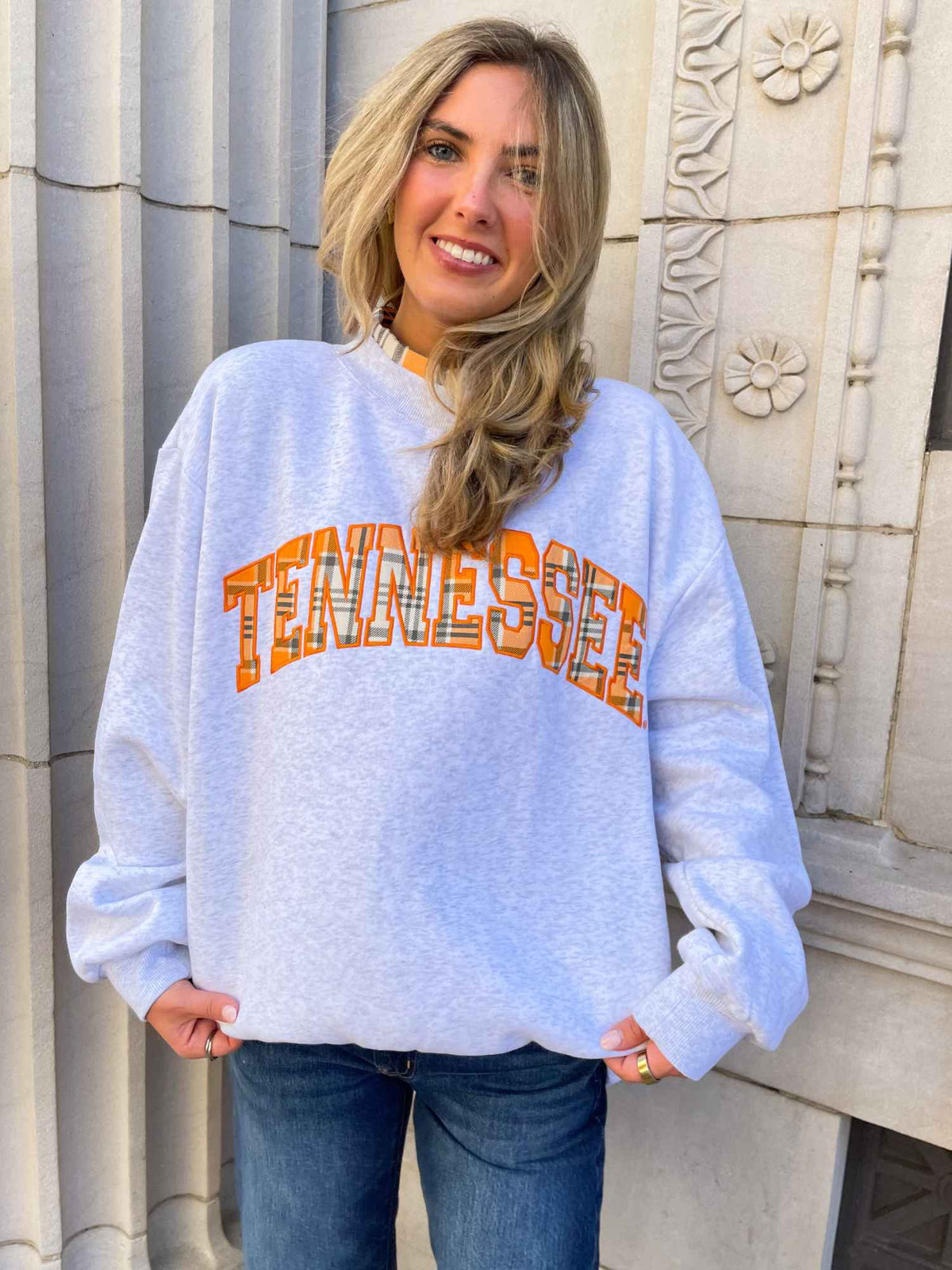 LivyLu Tennessee Vols Plaid Mock Neck Sweatshirt