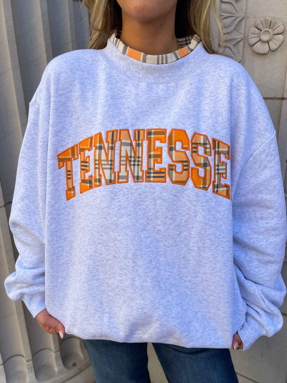 LivyLu Tennessee Vols Plaid Mock Neck Sweatshirt