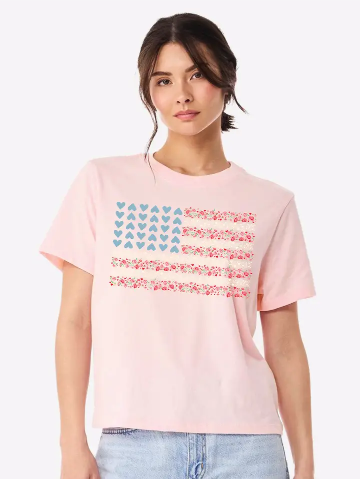 LivyLu American Floral Flag Ellie Tee