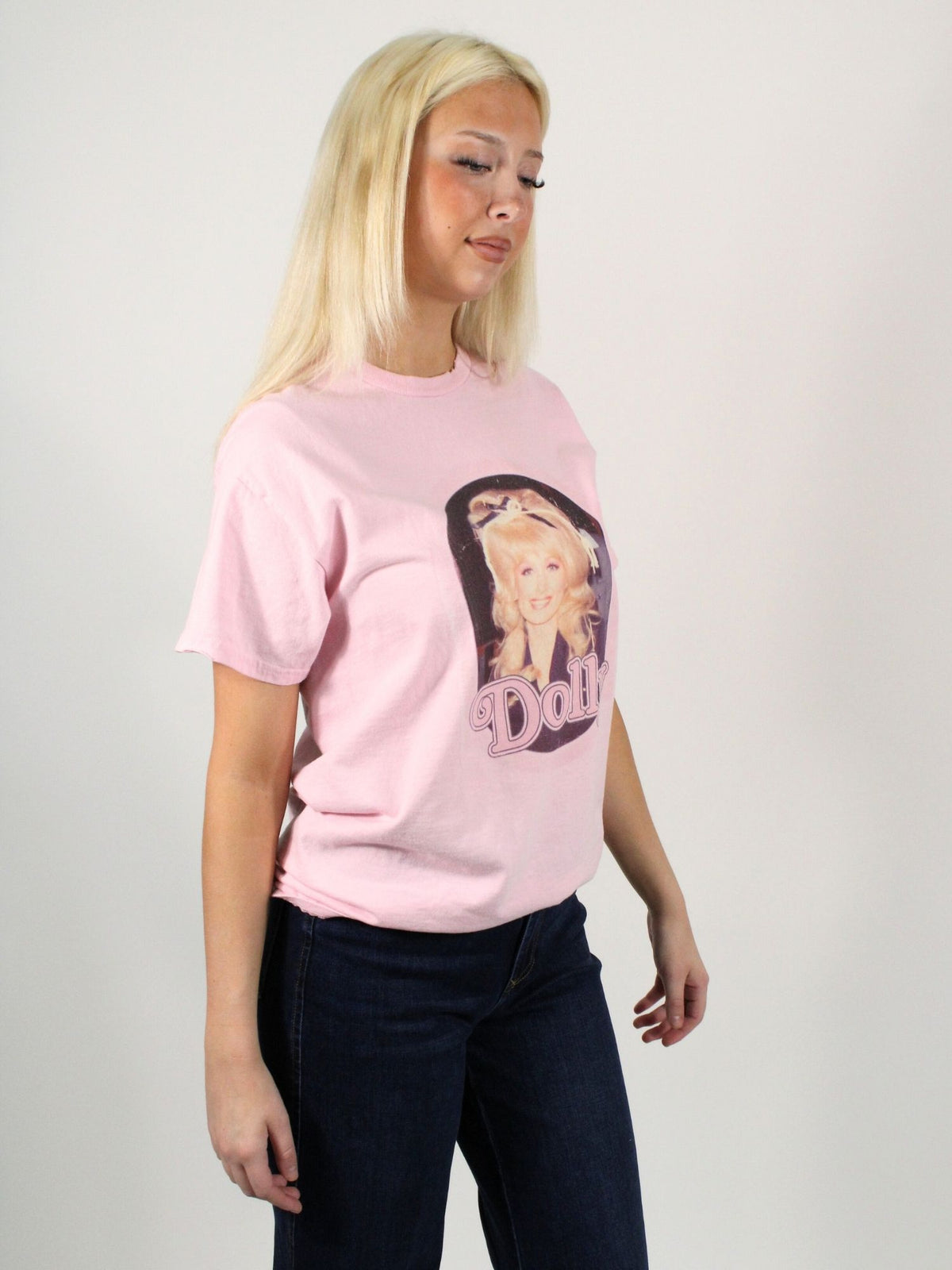 LivyLu Dolly Parton Bow Pink Thrifted Graphic Tee Pink