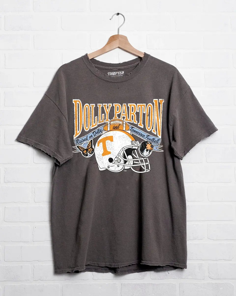 livylu dolly parton raised on dolly and tennessee vols football gameday graphic tee in charcoal