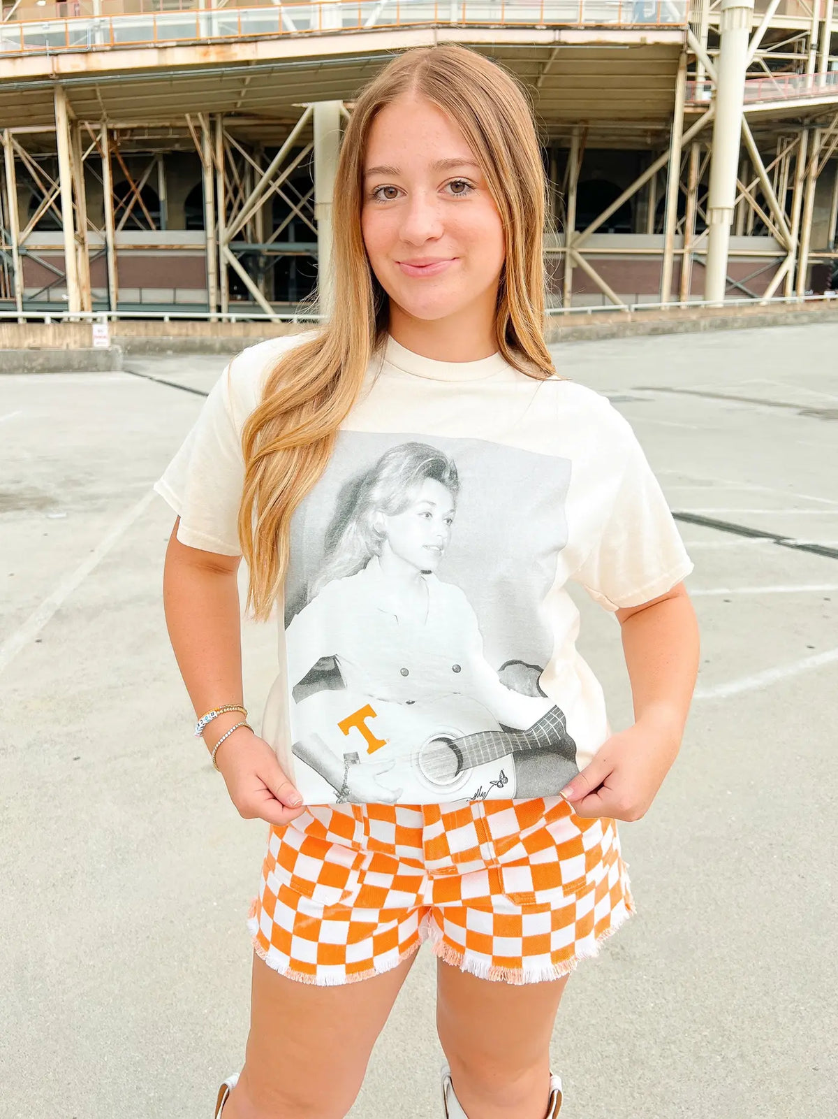 LivyLu Dolly Parton Tennessee Tattoo Guitar Tee Off-White TN Vols Game Day