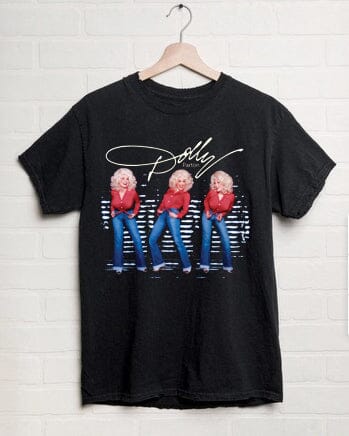 LivyLu Dolly Parton Triple Threat Distressed Tee Black