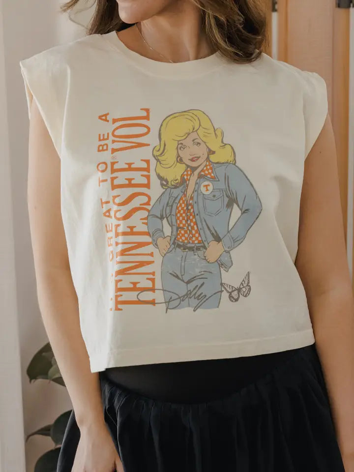 LivyLu Dolly Parton Vols Game Day Mascot Muscle Tank  off white