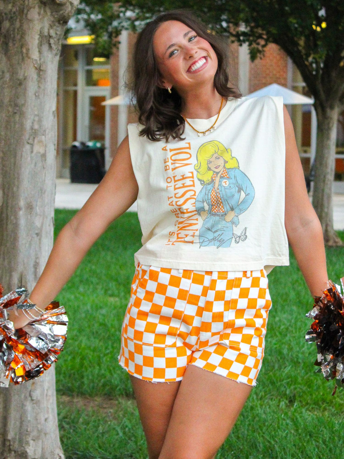 LivyLu Dolly Parton Vols Game Day Mascot Muscle Tank off white