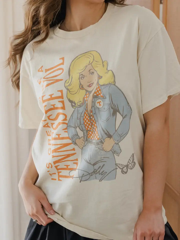 LivyLu Dolly Parton Vols Game Day Mascot Thrifted Tee off white