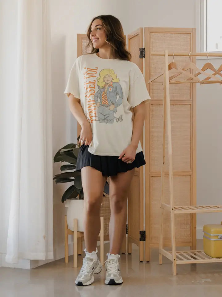 LivyLu Dolly Parton Vols Game Day Mascot Thrifted Tee off white