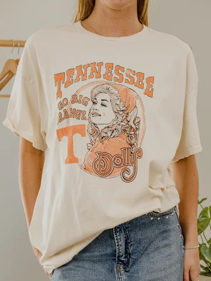 LivyLu Dolly Parton Vols Go Big Orange Scarf Tee 