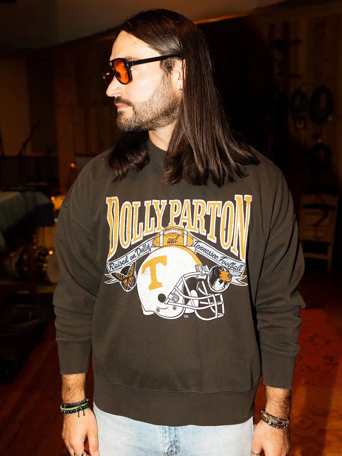 LivyLu Dolly Parton Raised On Dolly & Tennessee Vols Football Sweatshirt Smoke TN Vols Game Day