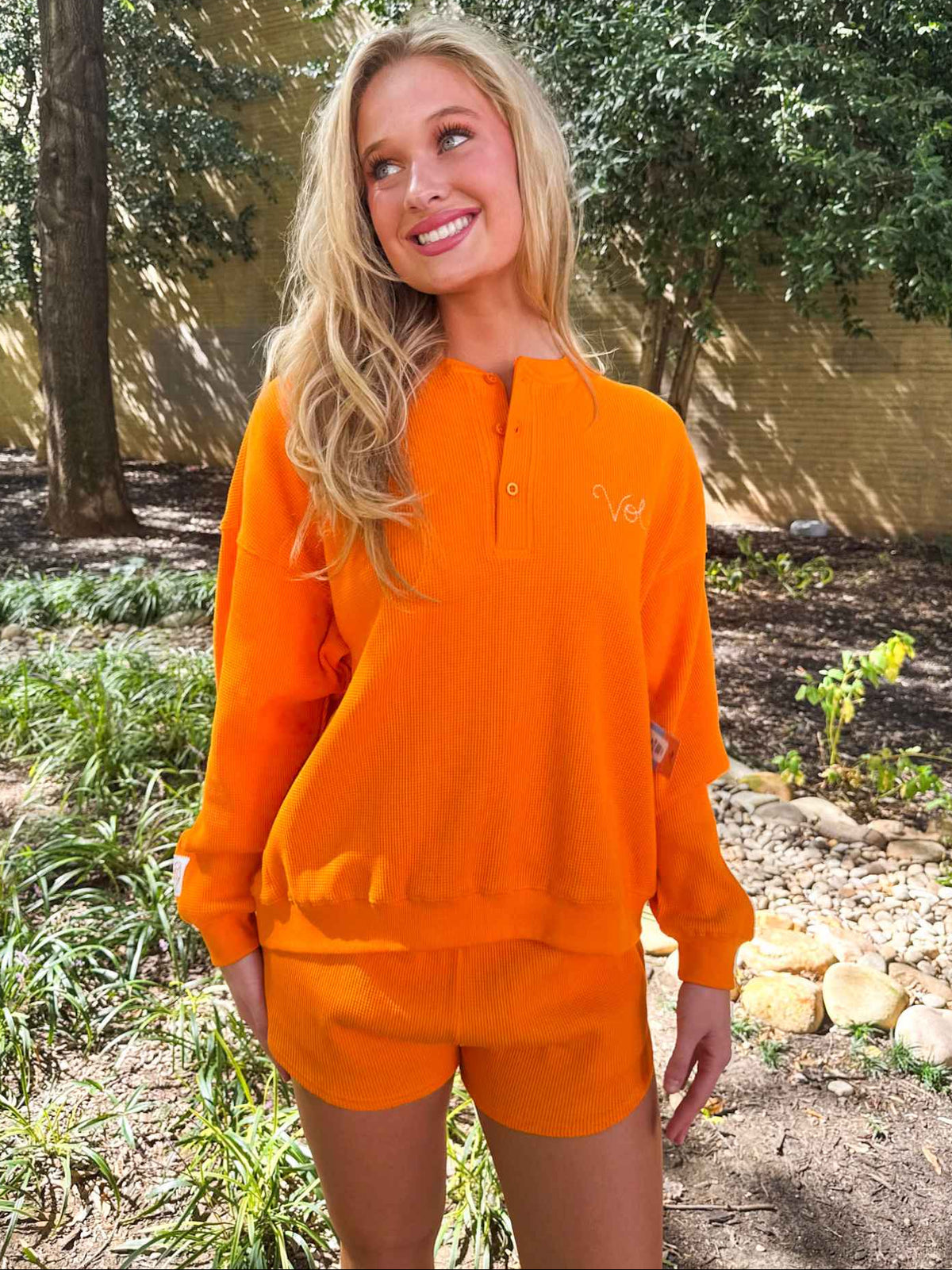 LivyLu Tennessee Vols Stitched Orange Signature Waffle Top