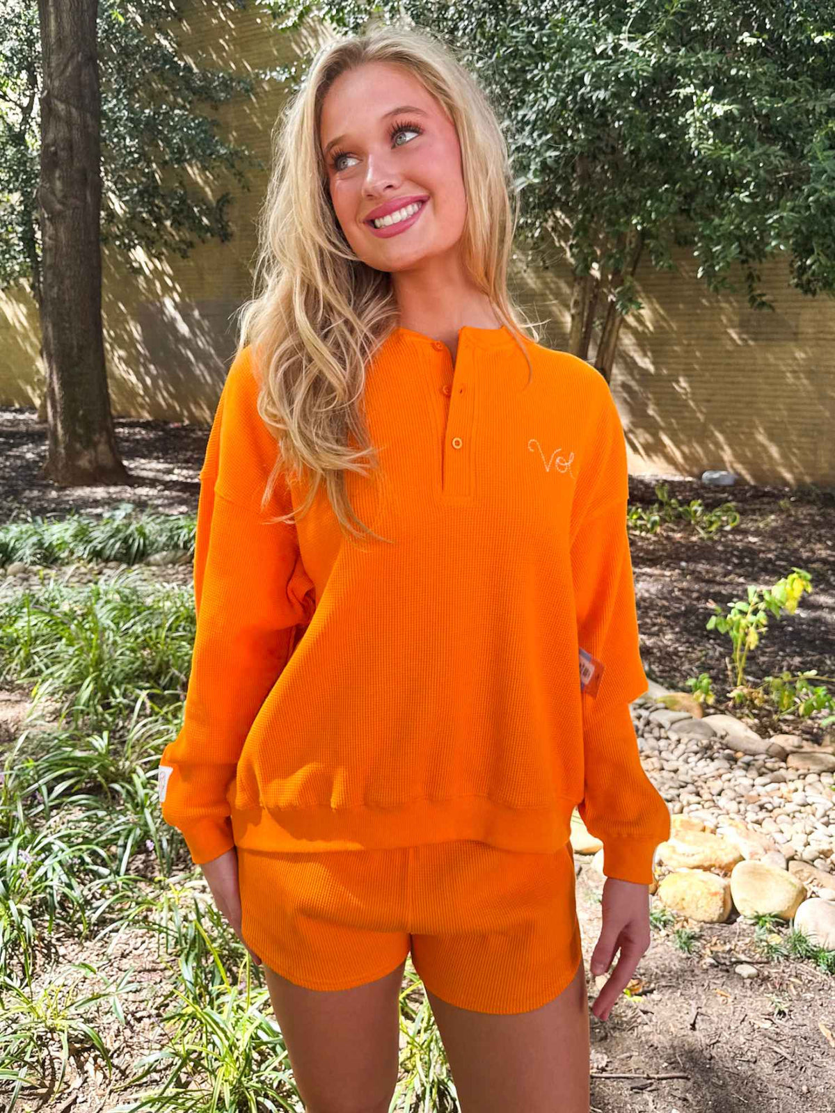 LivyLu Tennessee Vols Stitched Orange Signature Waffle Top