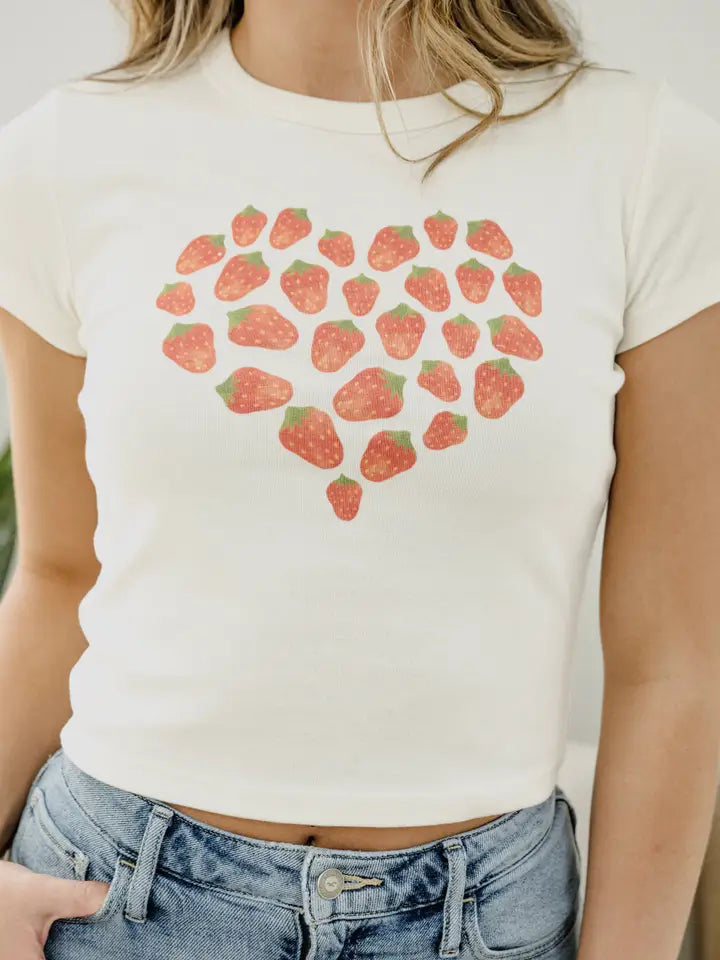 LivyLu Strawberry Heart Micro Crop Tee detail