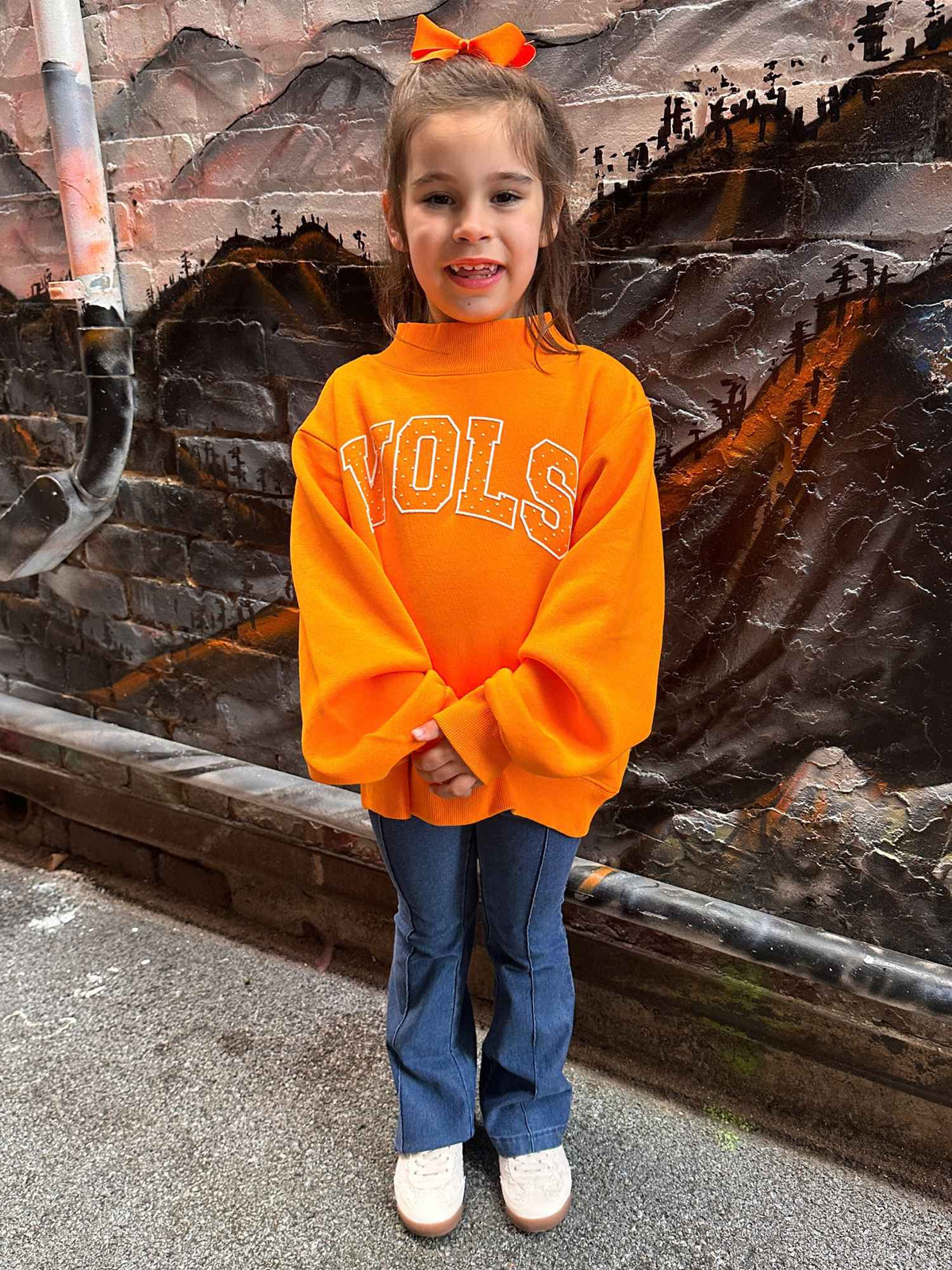 LivyLu Kids Tennessee Vols Polka Dot Puff Mock Neck Sweatshirt