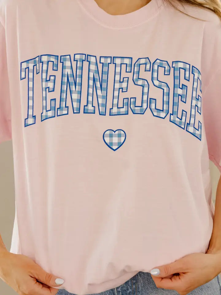 LivyLu Tennessee Gingham Heart Tee  in blossom 