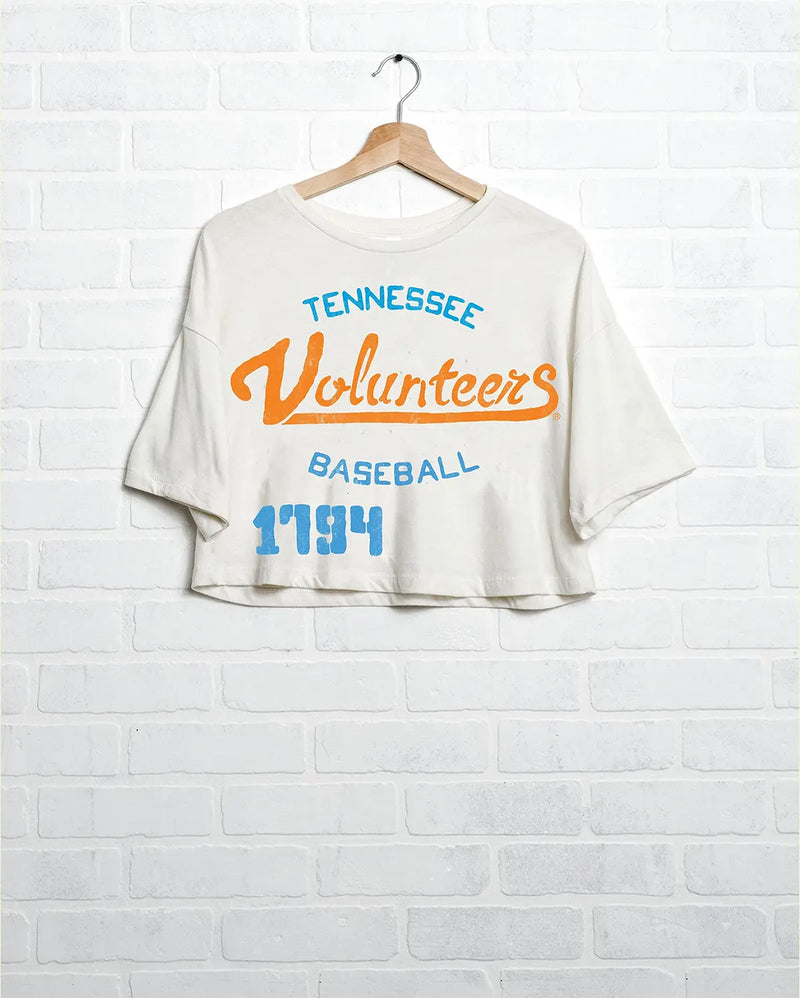 LivyLu Tennessee Vols Baseball Stencil Cropped Tee Off-White TN Vols Game Day
