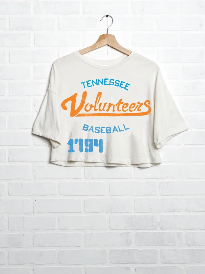 LivyLu TN Vols Baseball Stencil Crop Tee