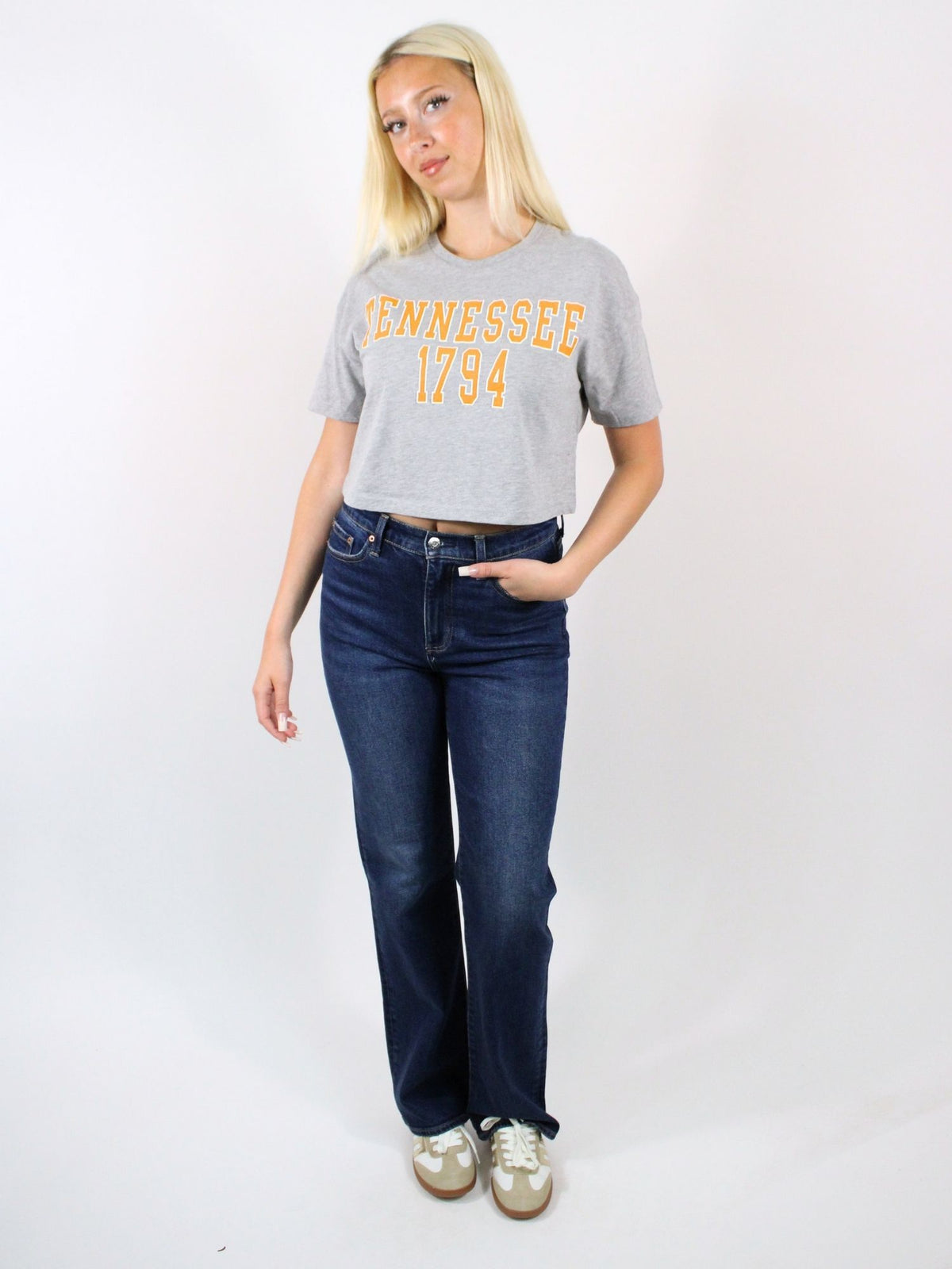 LivyLu TN Vols Block Puff Ink Crop Tee in gray