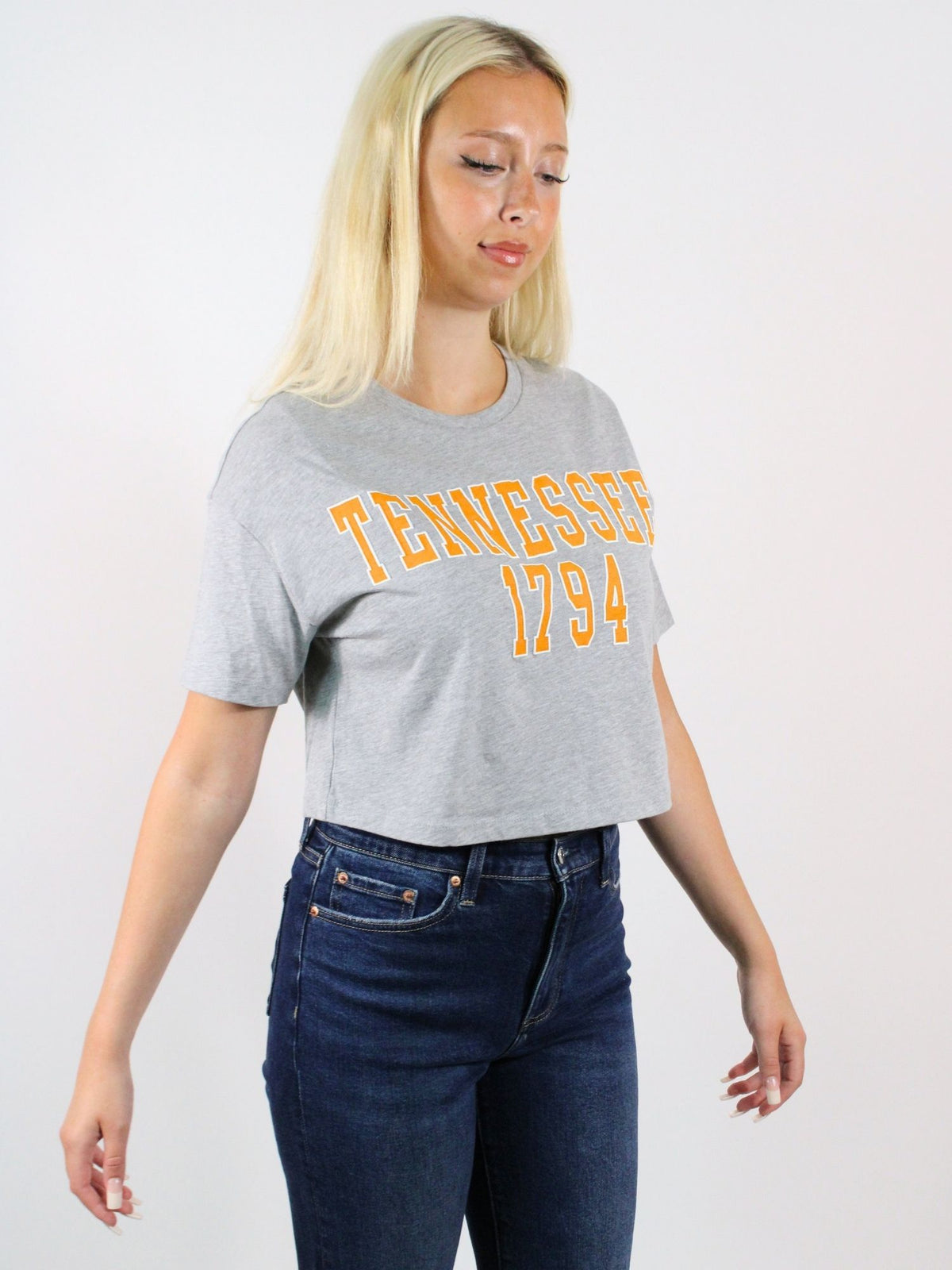 LivyLu TN Vols Block Puff Ink Crop Tee in gray