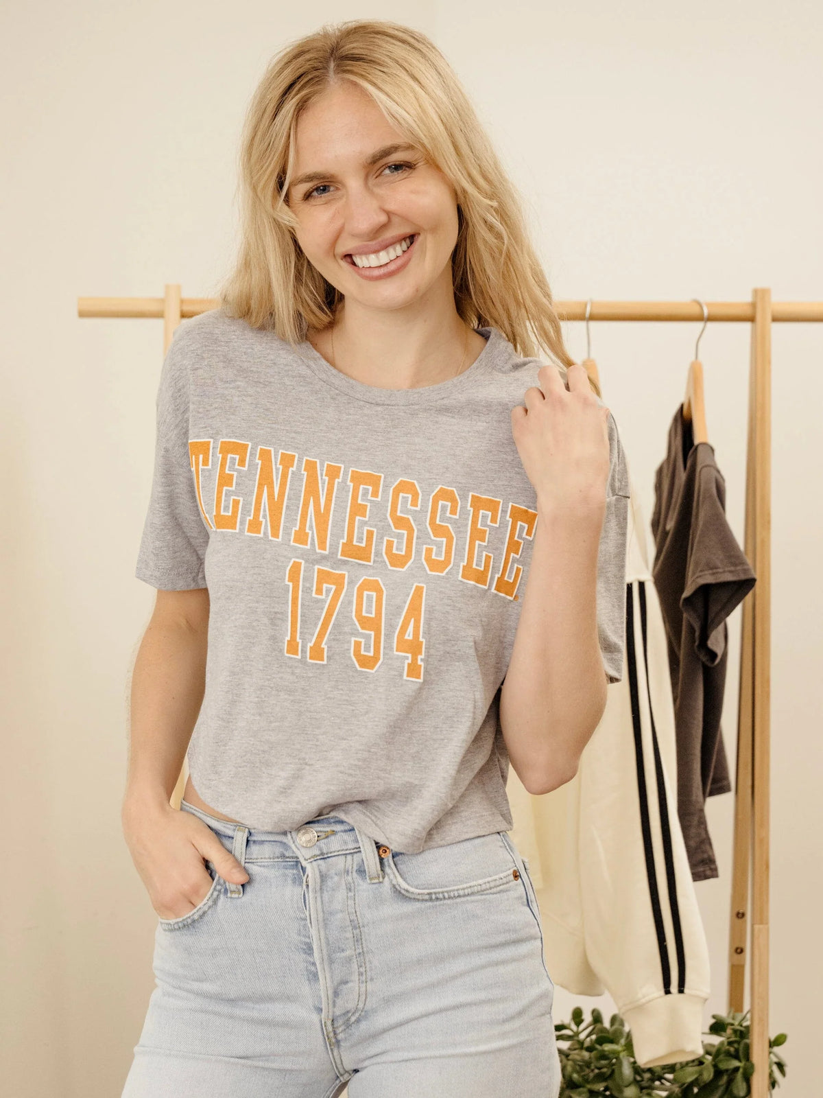 LivyLu TN Vols Block Puff Ink Crop Tee in gray
