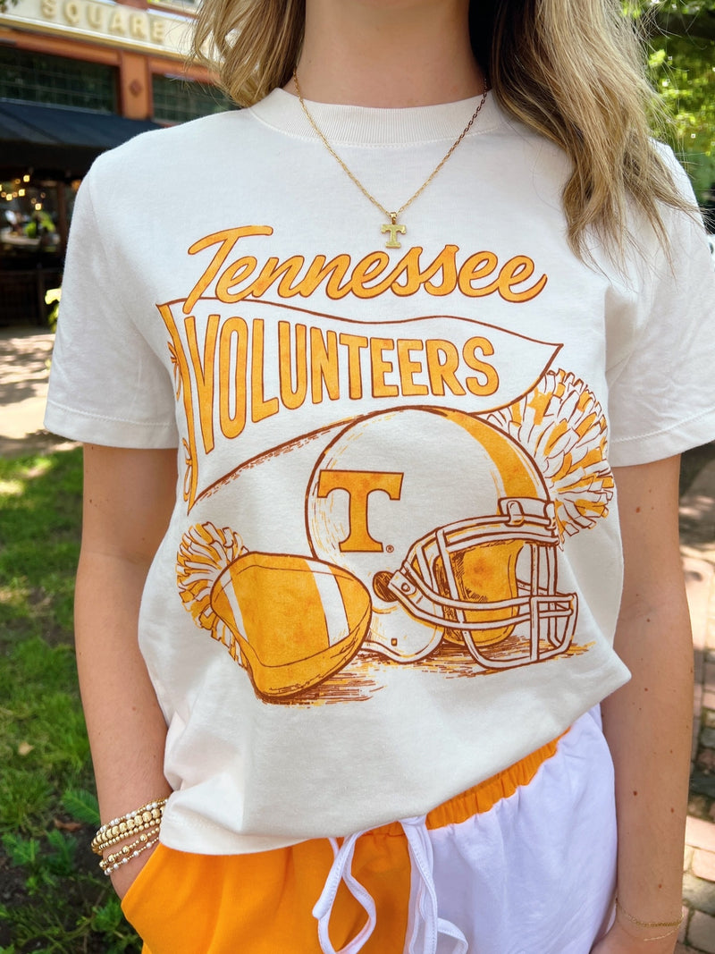 LivyLu Tennessee Vols Football Pennant Vintage Ellie Tee vintage white