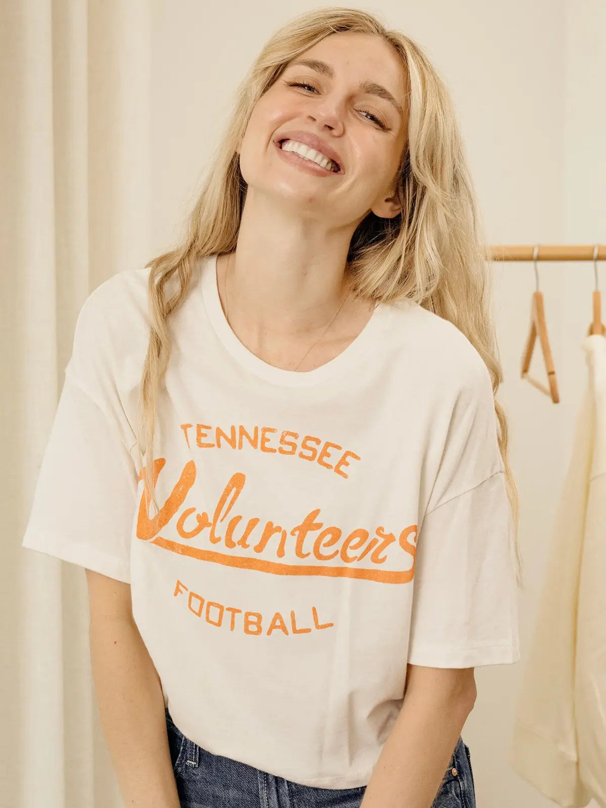 LivyLu Tennessee Vols Football Stencil Off-White Cropped Tee TN Vols Game Day