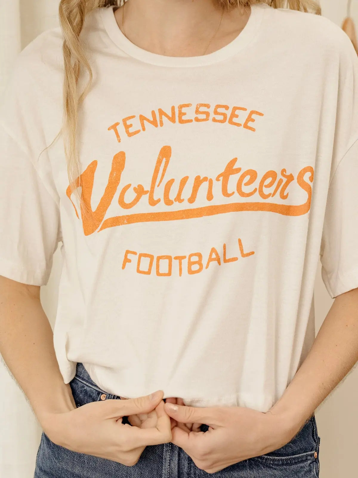 LivyLu Tennessee Vols Football Stencil Off-White Cropped Tee TN Vols Game Day