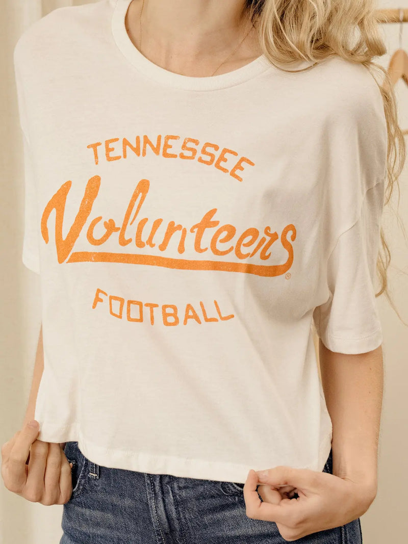 LivyLu Tennessee Vols Football Stencil Off-White Cropped Tee TN Vols Game Day