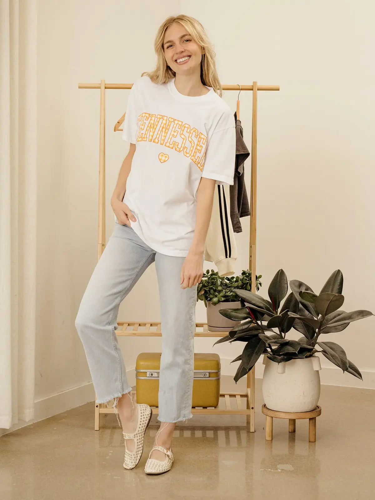 LivyLu Tennessee Vols Orange & White Gingham Heart Tee White TN Vols Game Day