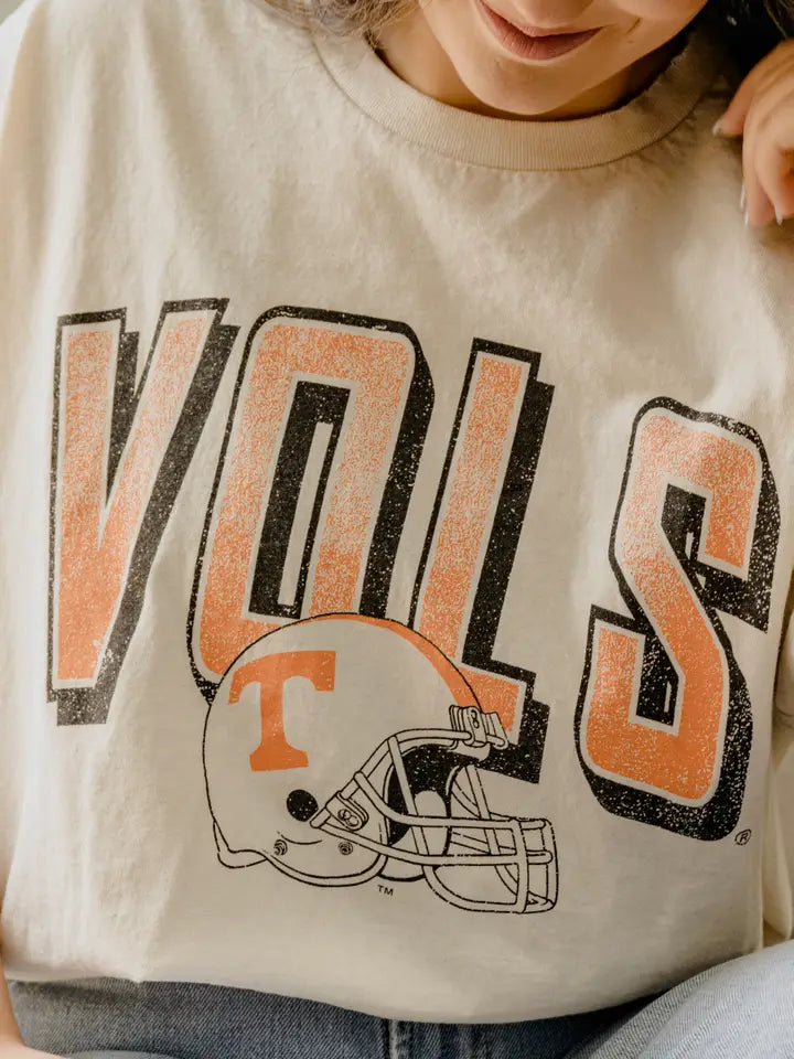 LivyLu Tennessee Vols Helmet Fade Thrifted Tee OffWhite / S