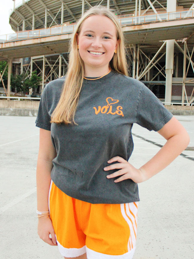 LivyLu Tennessee Vols Lyric Puff Ink Tee Charcoal TN Vols Game Day