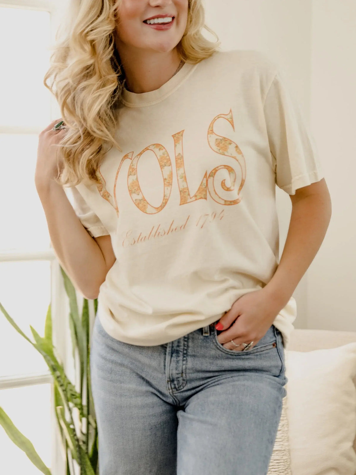 LivyLu Tennessee Volunteers Palace Rose Graphic Tee Natural TN Vols Game Day