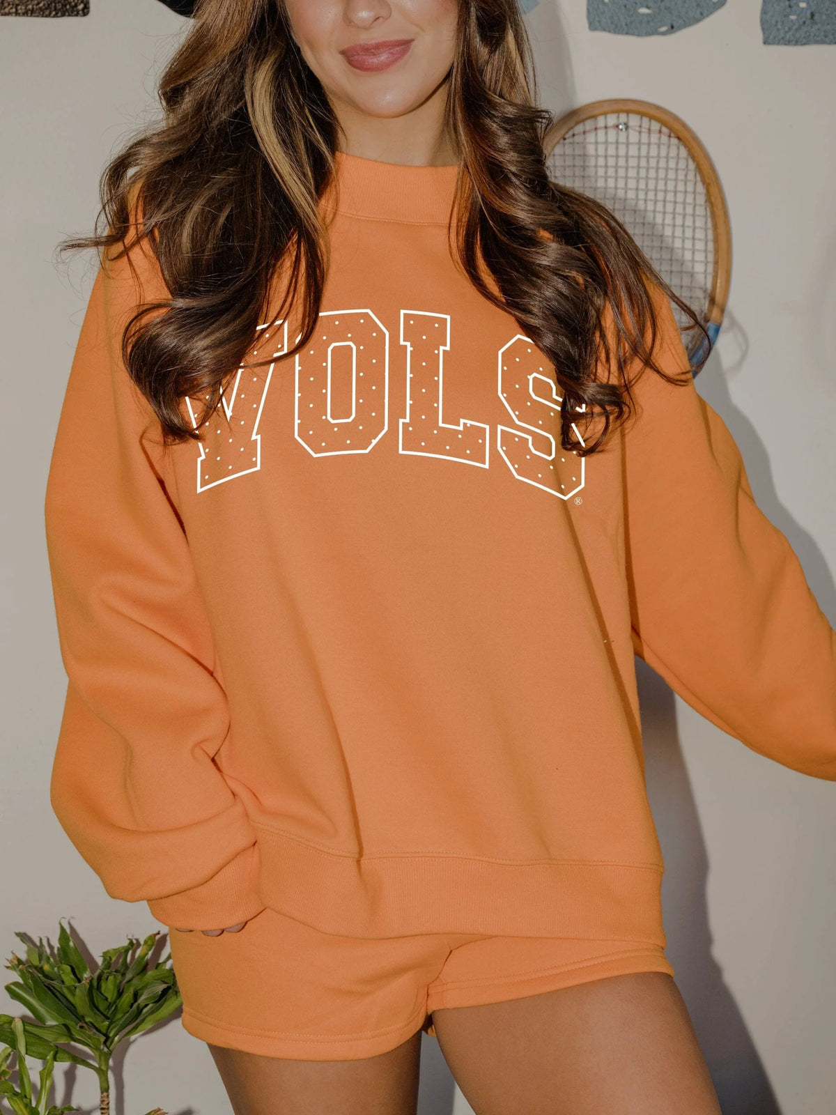 LivyLu Tennessee Vols Polka Dot Puff Ink Weekend Orange Mock Neck Sweatshirt