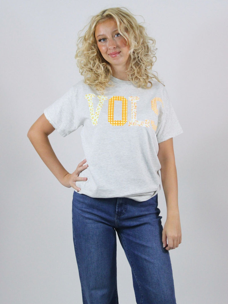 LivyLu Tennessee Vols Quilted Puff Ink Thrifted Tee in grey