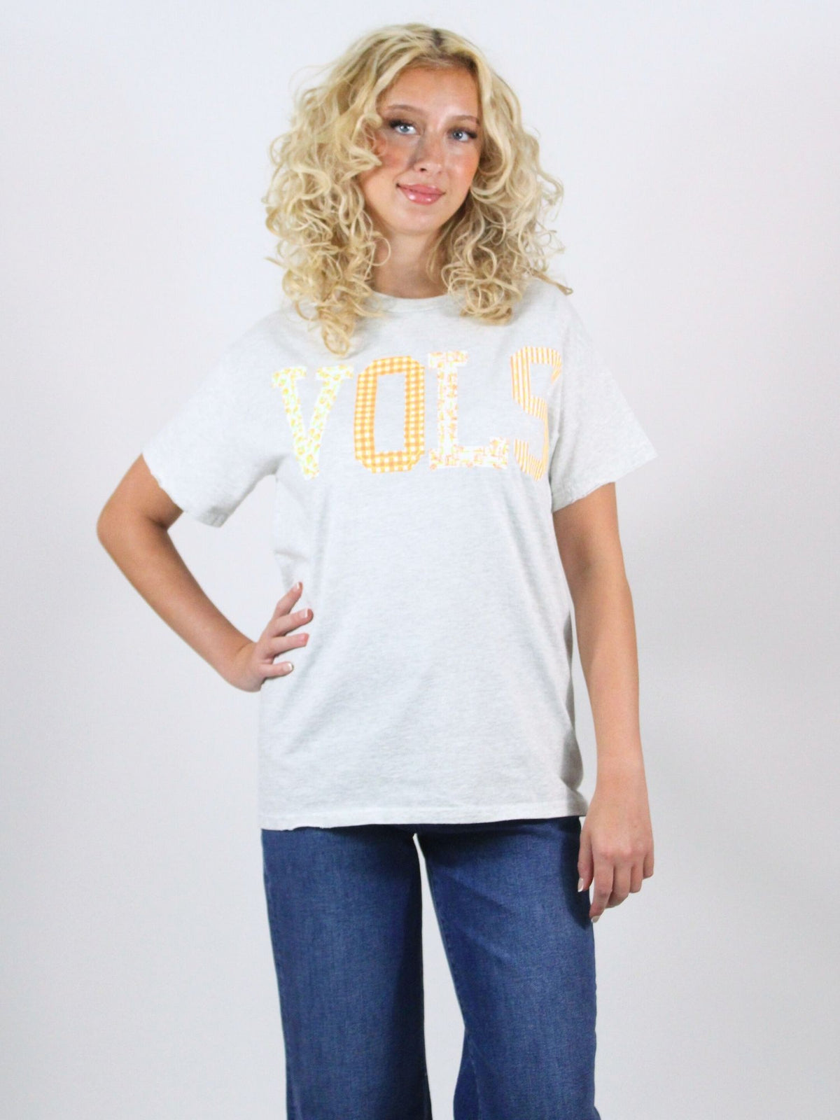 LivyLu Tennessee Vols Quilted Puff Ink Thrifted Tee in grey