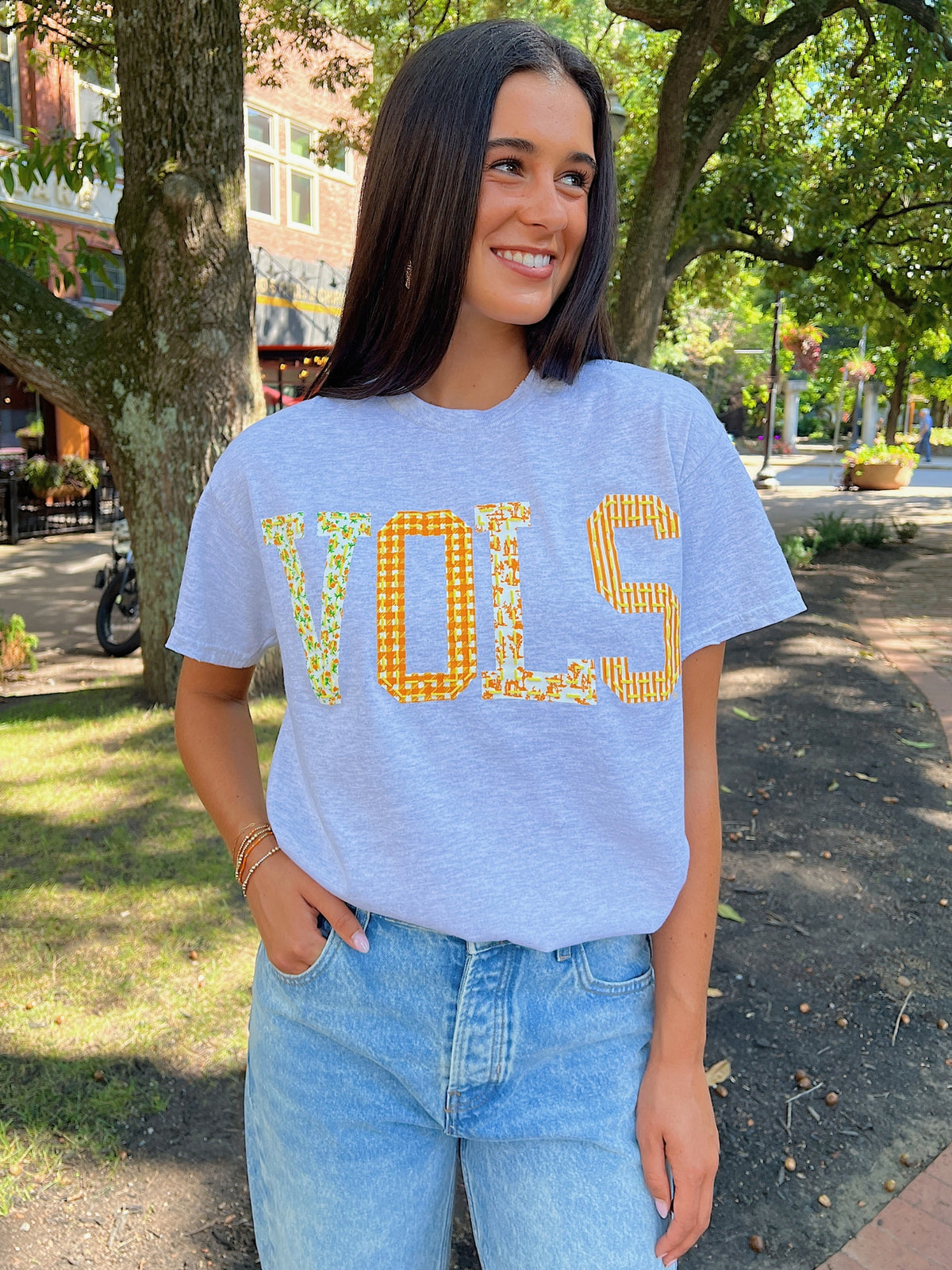 LivyLu Tennessee Vols Quilted Puff Ink Thrifted Tee in grey