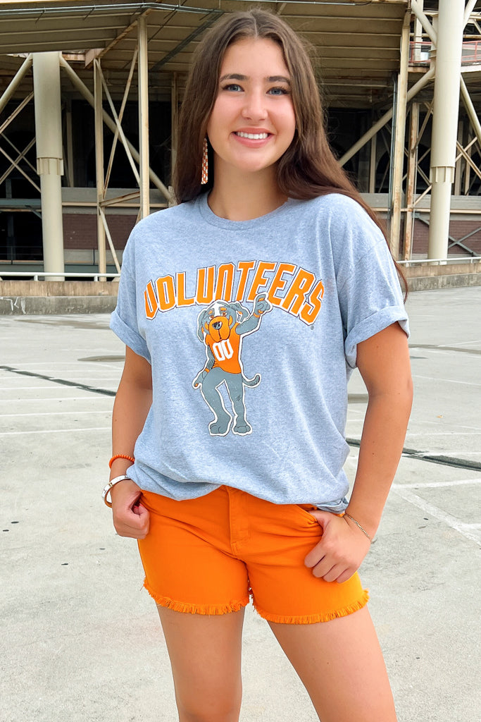 livylu tennessee vols smokey cartoon mascot puff ink tee in gray-front