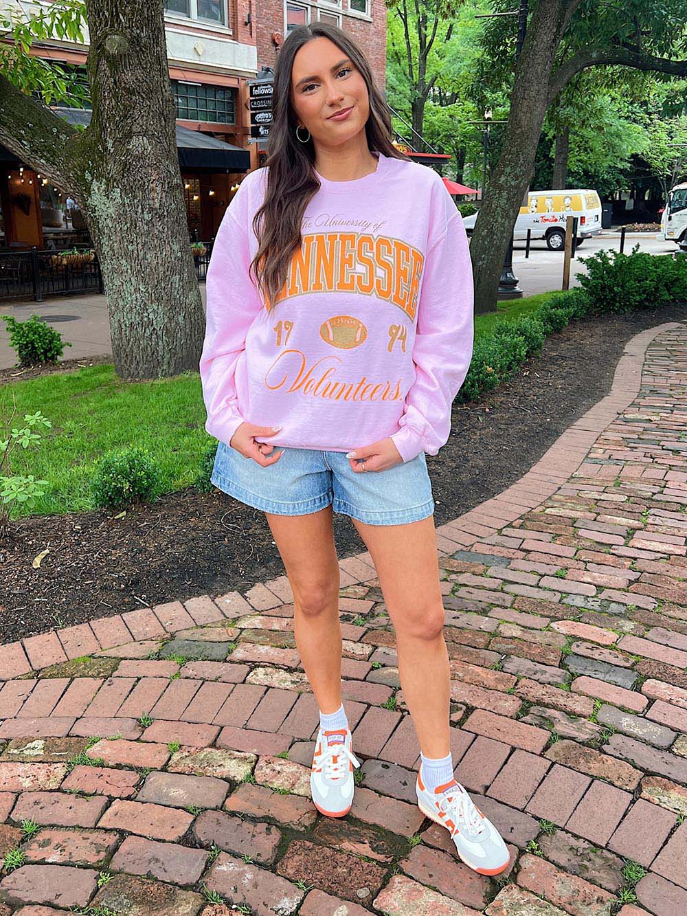 LivyLu Tennessee Vols Wave Arch Sweatshirt Pink Orange TN Vols Game Day