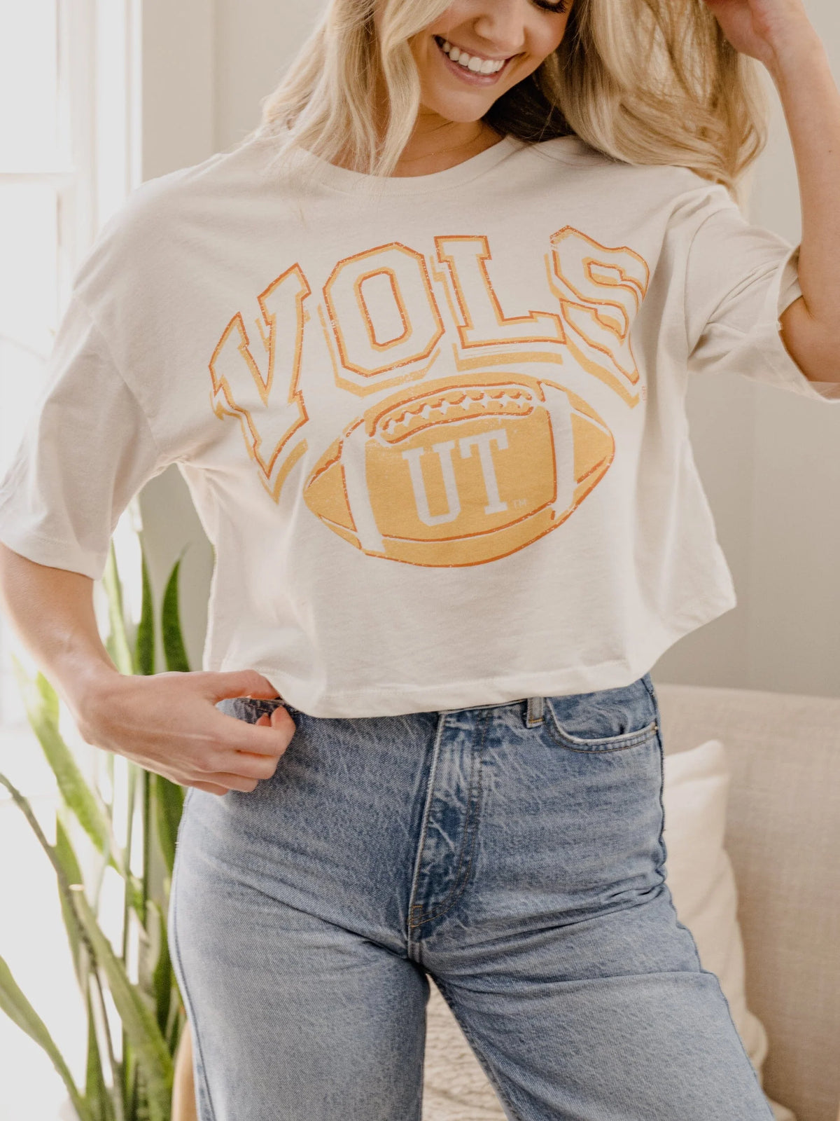 LivyLu TN Vols Wonka Football Crop Tee-front detail
